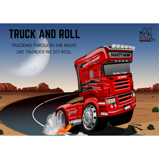 A3 Signed Scania R580 Cartoon Marty Mone Poster